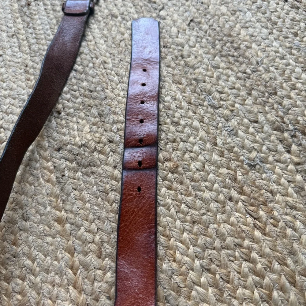 Mens Brown Leather Belt Gunmetal Square Buckle Casual Rugged Distressed 32-38